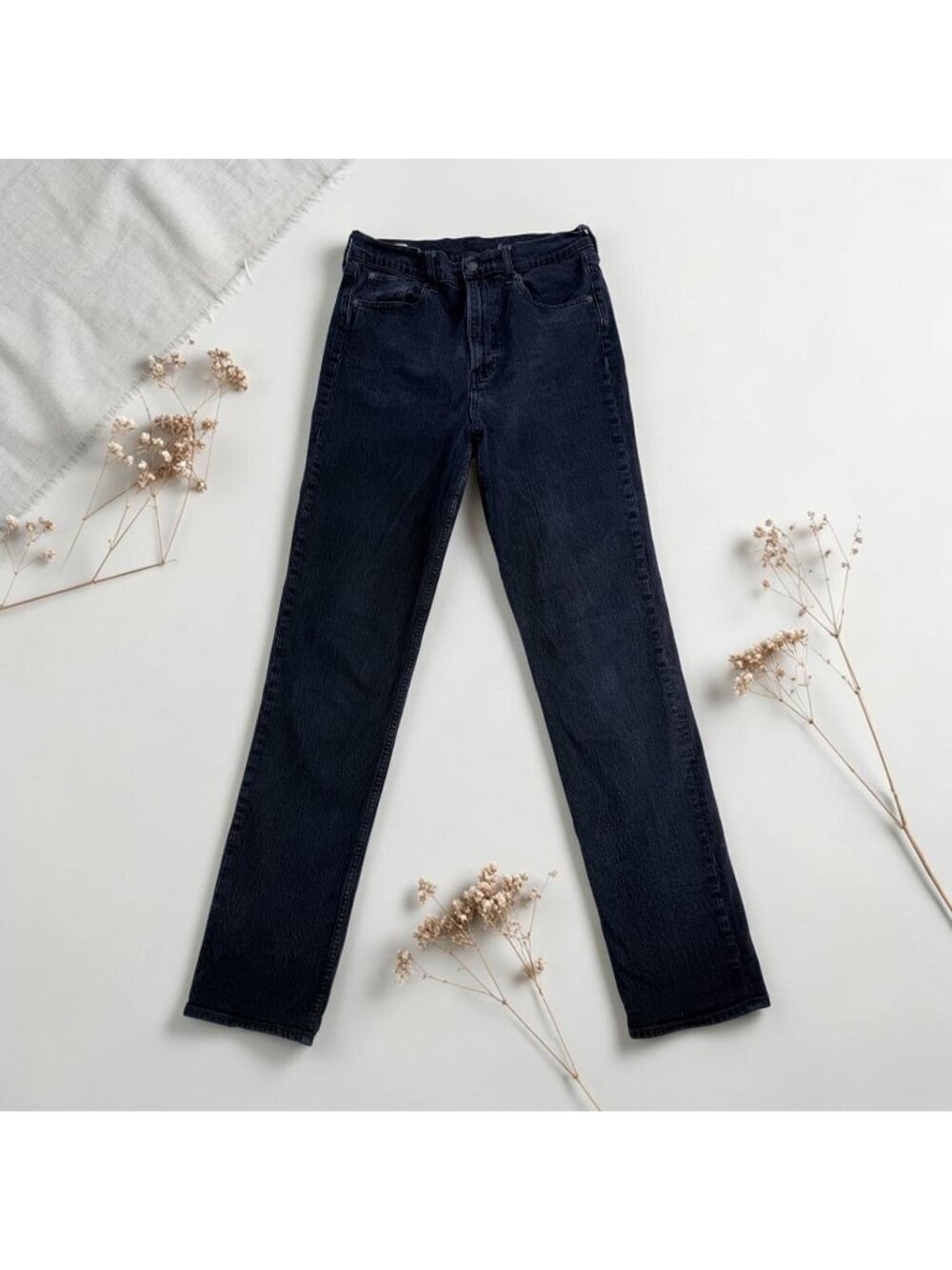 GAP Sky High Straight Jeans Women Size 30 Black High Rise Stretch Denim